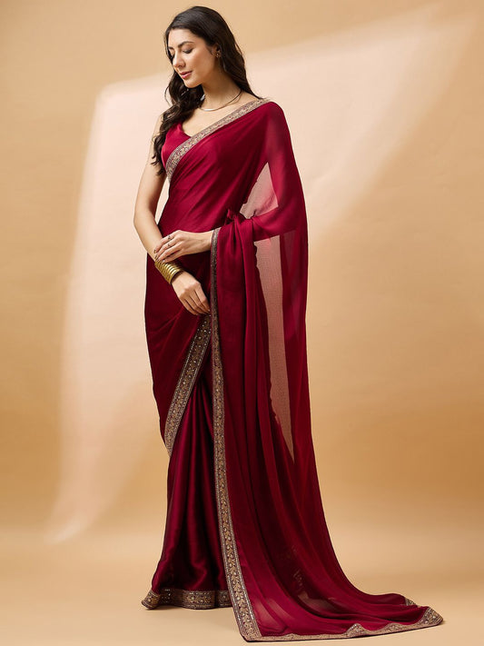 all about you Embroidered Satin Saree