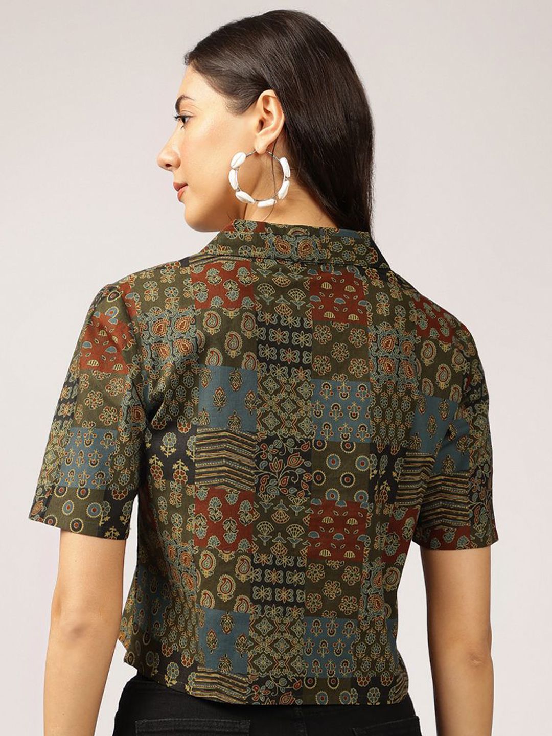 Anouk Ethnic Printed Cuban Collar Pure Cotton Shirt Style Top