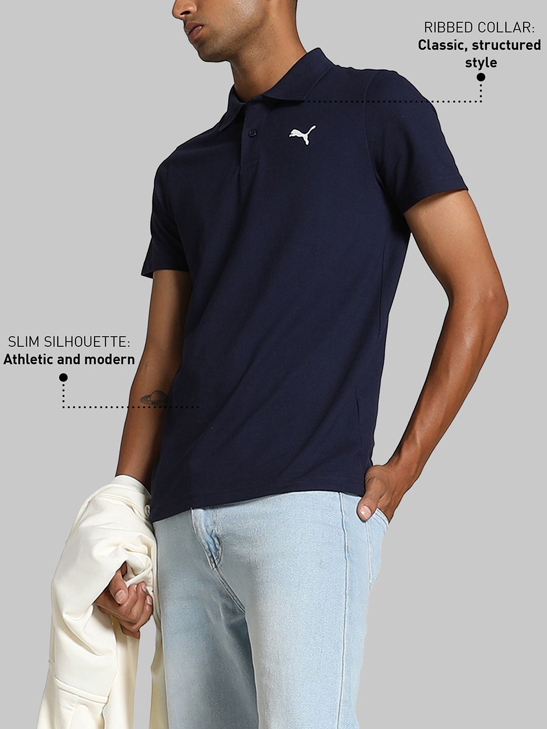 Puma Men Brand Logo Printed Slim Fit Polo Collar Cotton T-shirt