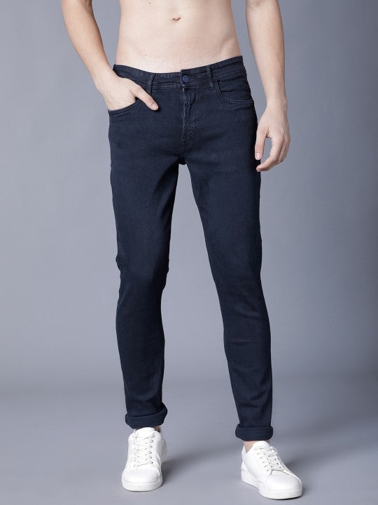 LOCOMOTIVE Men Navy Blue Slim Fit Mid-Rise Clean Look Stretchable Jeans
