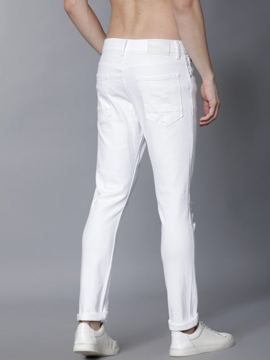 LOCOMOTIVE Men White Slim Fit Mid-Rise Slash Knee Stretchable Jeans