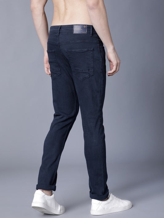 LOCOMOTIVE Men Navy Blue Slim Fit Mid-Rise Clean Look Stretchable Jeans