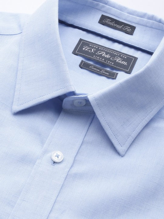 U.S. Polo Assn. Men Blue Tailored Fit Solid Formal Shirt