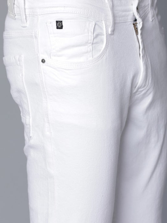 LOCOMOTIVE Men White Slim Fit Mid-Rise Slash Knee Stretchable Jeans
