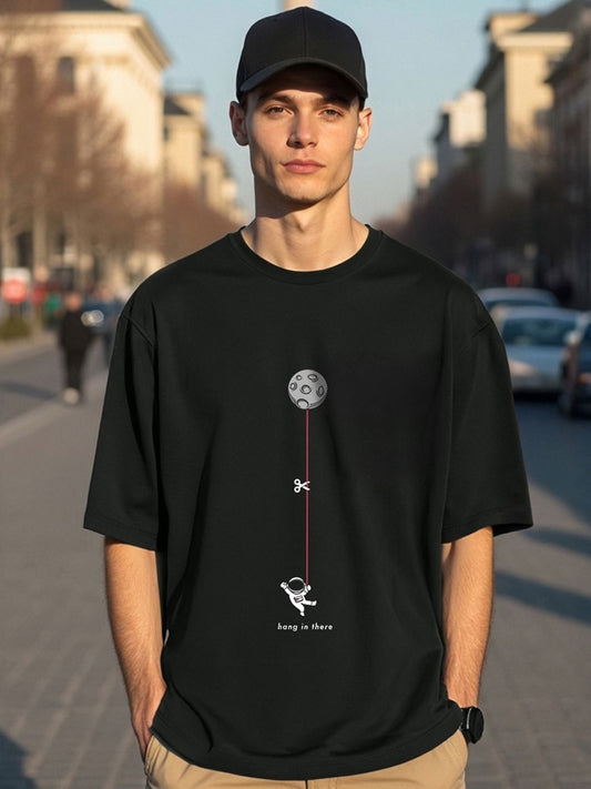 Bewakoof Men Black Printed Oversized T-shirt