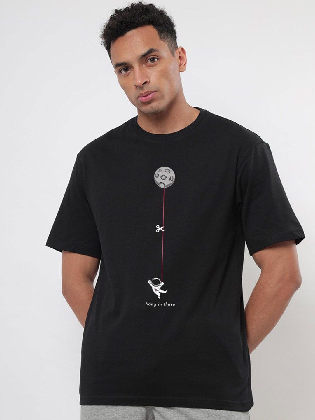 Bewakoof Men Black Printed Oversized T-shirt