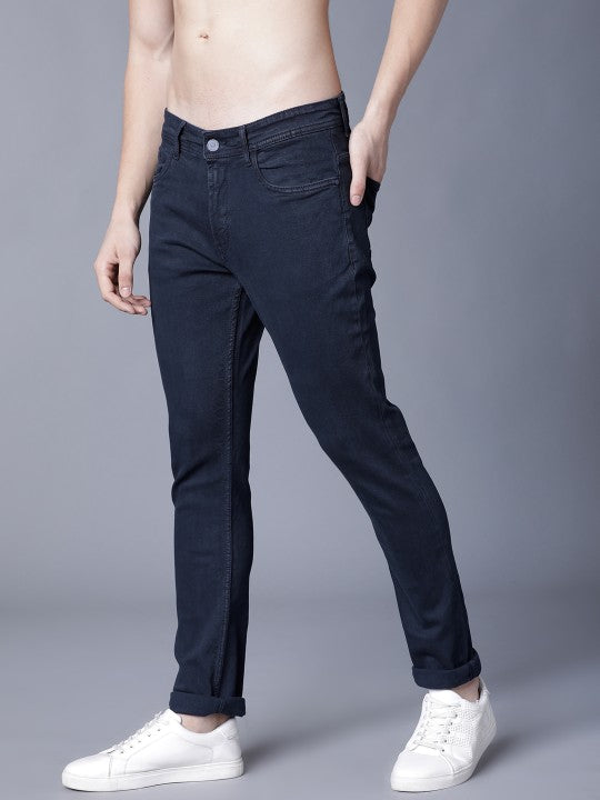 LOCOMOTIVE Men Navy Blue Slim Fit Mid-Rise Clean Look Stretchable Jeans