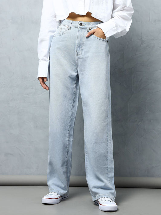 Flying Machine Women Straight Fit High-Rise Light Fade Cotton Jeans