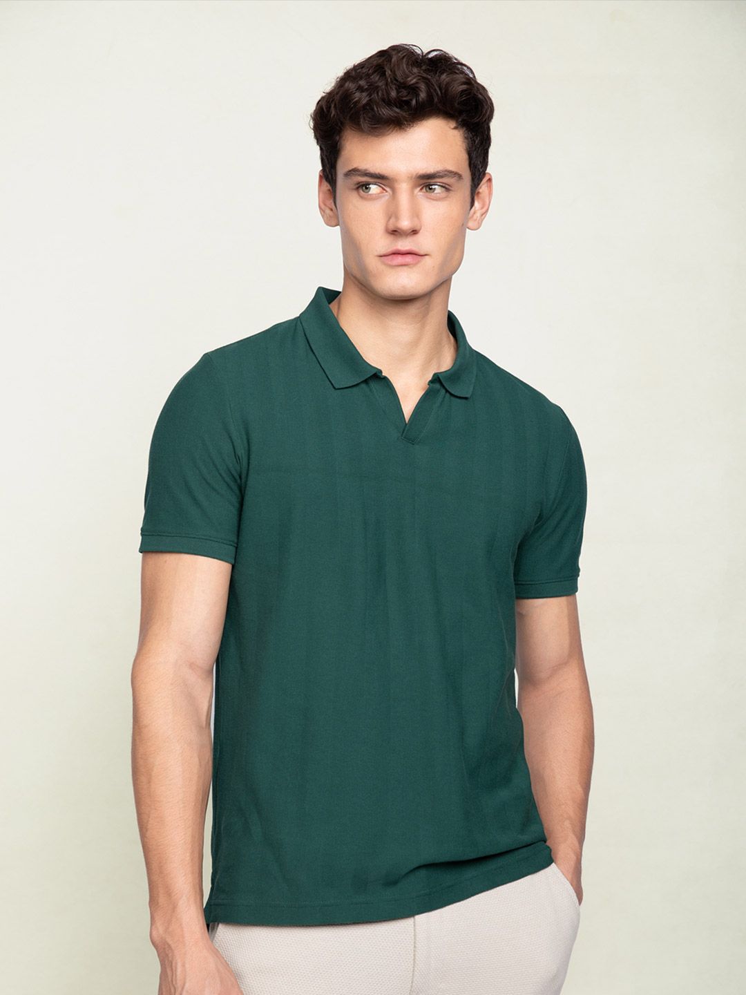 DAMENSCH Statement Johnny Collar Herringbone Texture Polo T-Shirts