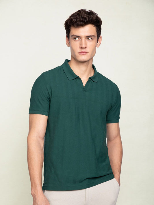 DAMENSCH Statement Johnny Collar Herringbone Texture Polo T-Shirts