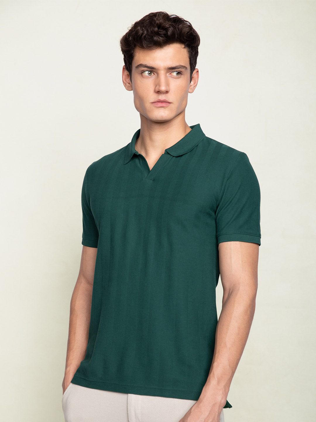 DAMENSCH Statement Johnny Collar Herringbone Texture Polo T-Shirts