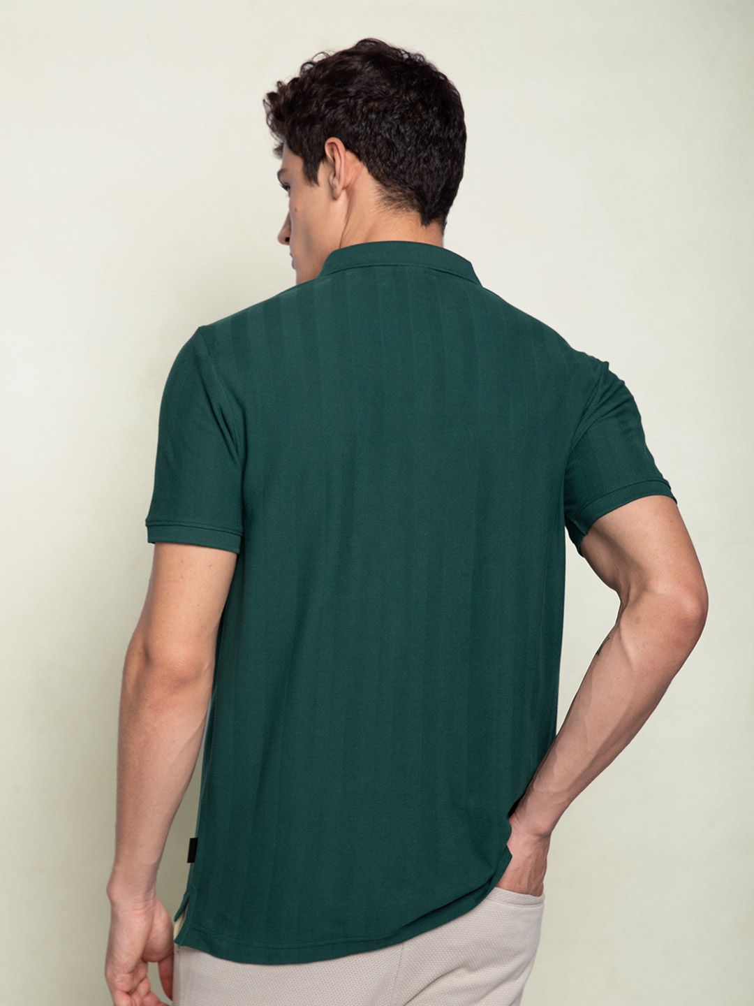 DAMENSCH Statement Johnny Collar Herringbone Texture Polo T-Shirts