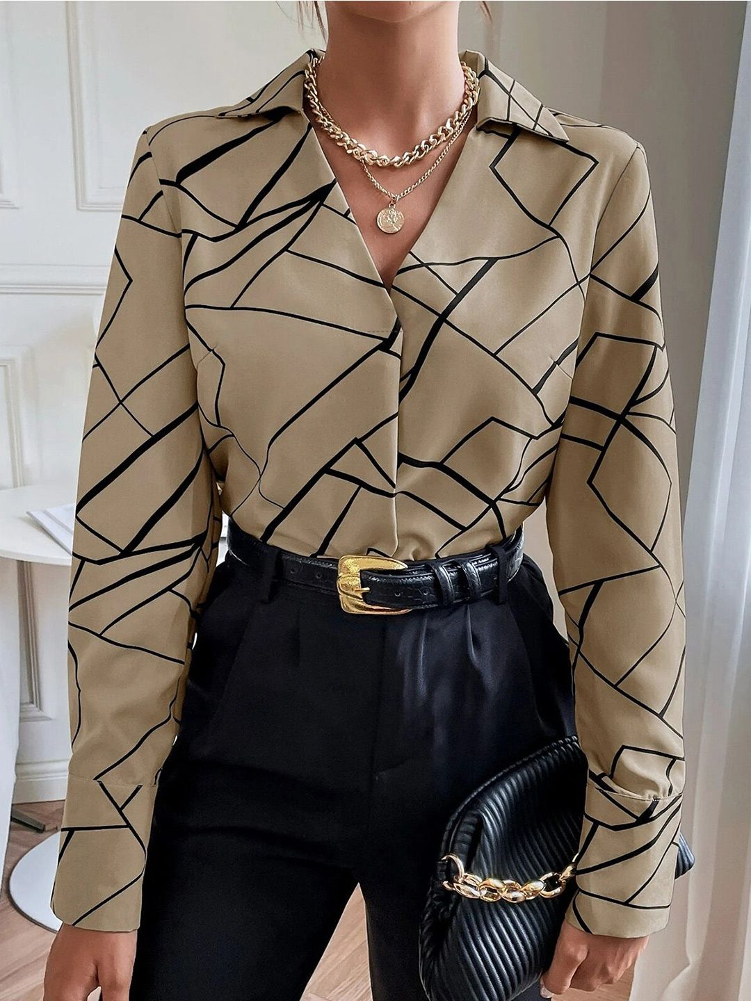 Stylecast X Slyck Geometric Printed Shirt Style Top