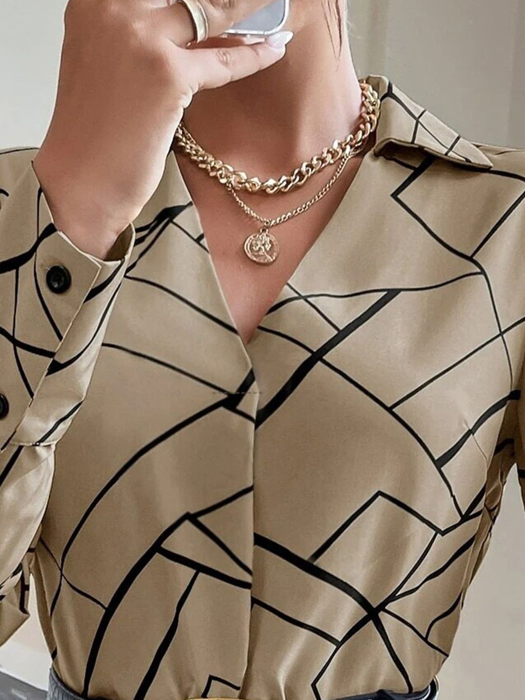 Stylecast X Slyck Geometric Printed Shirt Style Top