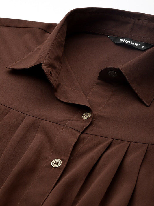 Slenor Shirt Collar Short Sleeves Crop Shirt Style Top