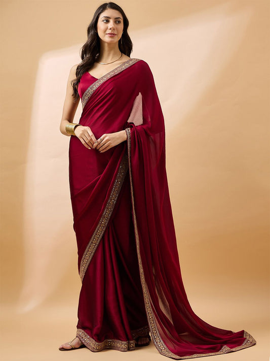 all about you Embroidered Satin Saree