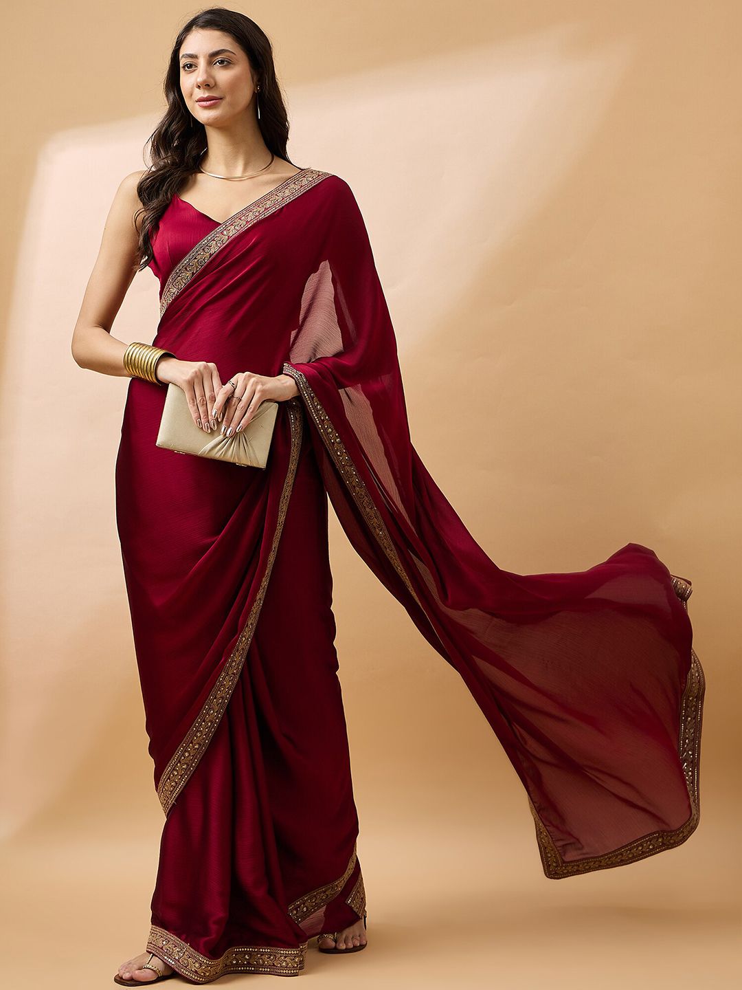 all about you Embroidered Satin Saree