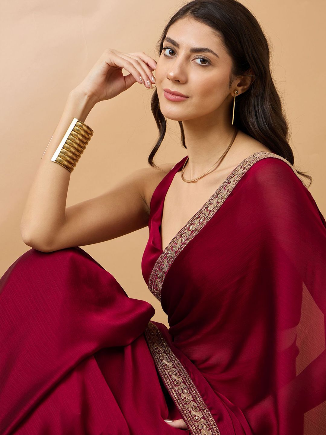 all about you Embroidered Satin Saree