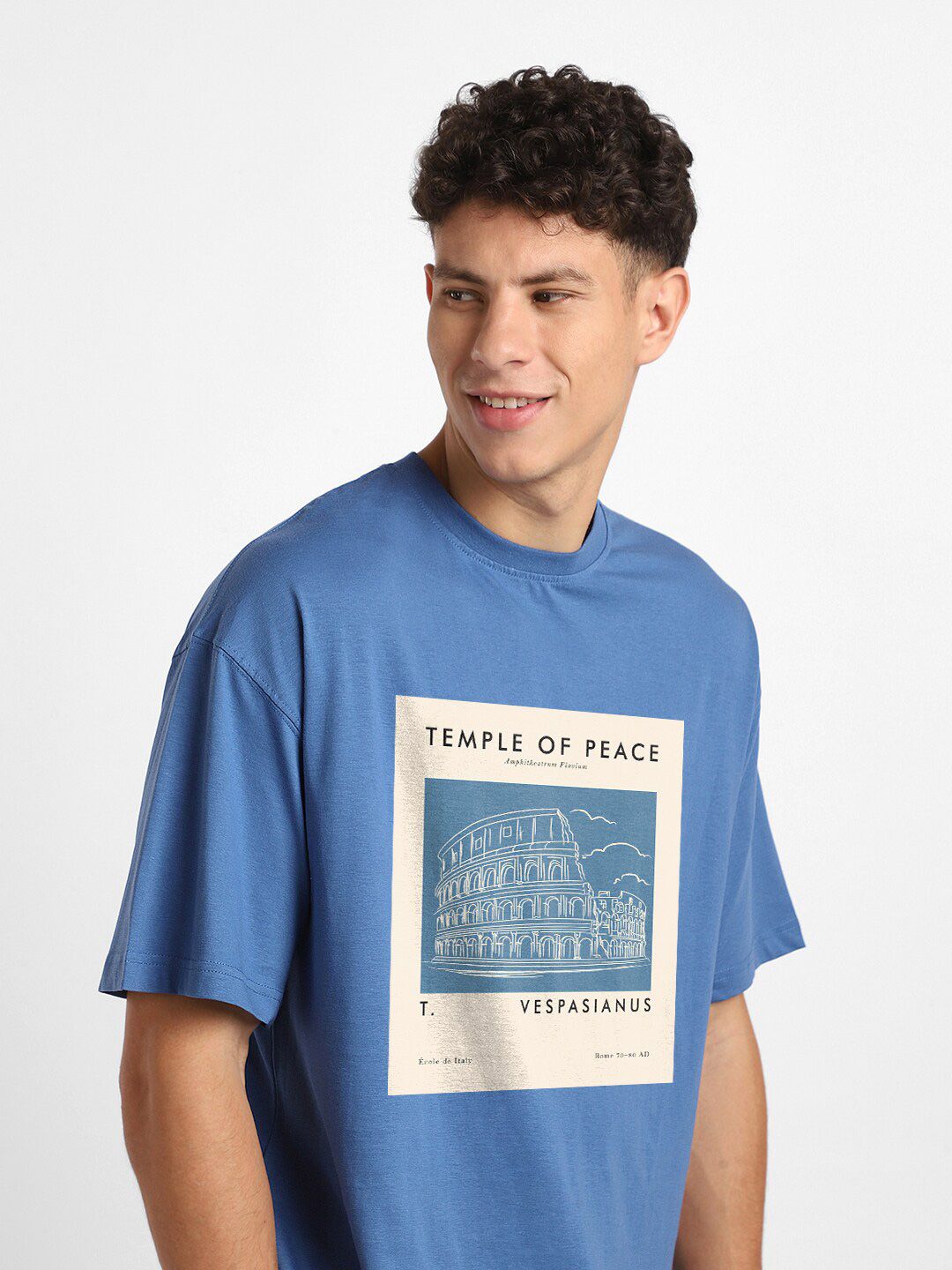 NOBERO Graphic Printed Drop Shoulder Sleeves Cotton Oversized T-Shirt