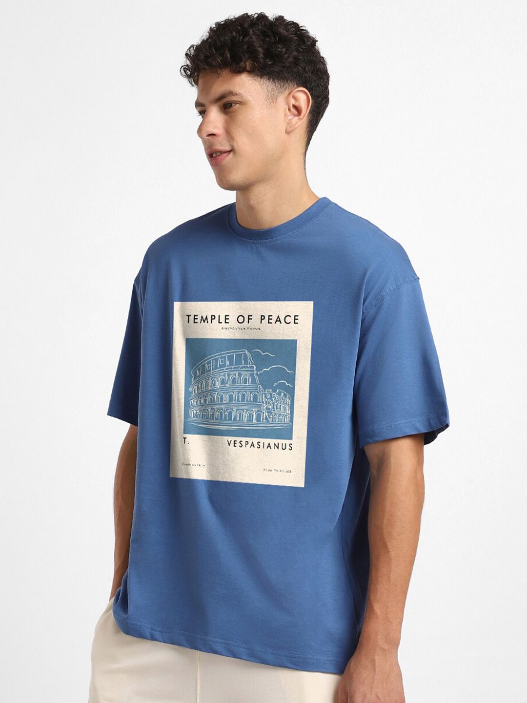 NOBERO Graphic Printed Drop Shoulder Sleeves Cotton Oversized T-Shirt