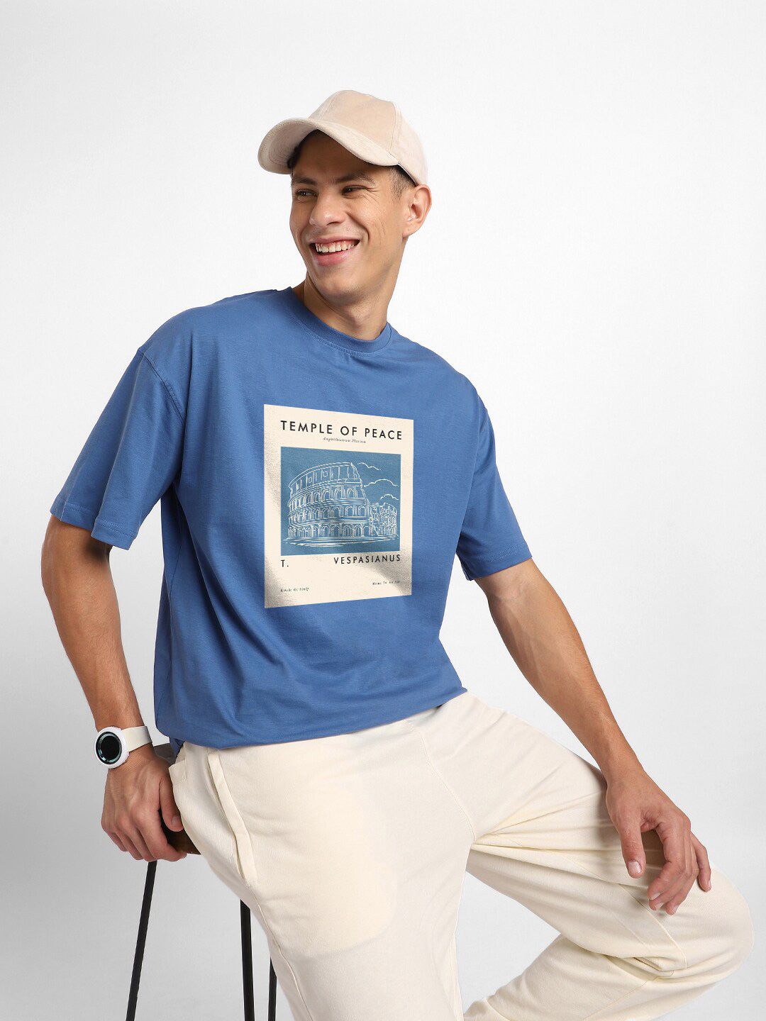 NOBERO Graphic Printed Drop Shoulder Sleeves Cotton Oversized T-Shirt