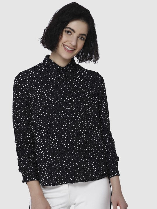 Vero Moda Women Black Regular Fit Printed Casual Shirt