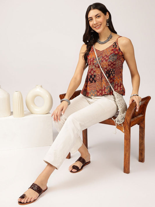 Anouk Ethnic Printed Sleeveless Cotton Peplum Crop Top