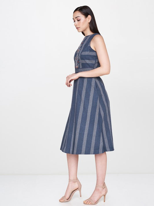 AND Women Blue & White Striped A-Line Dress