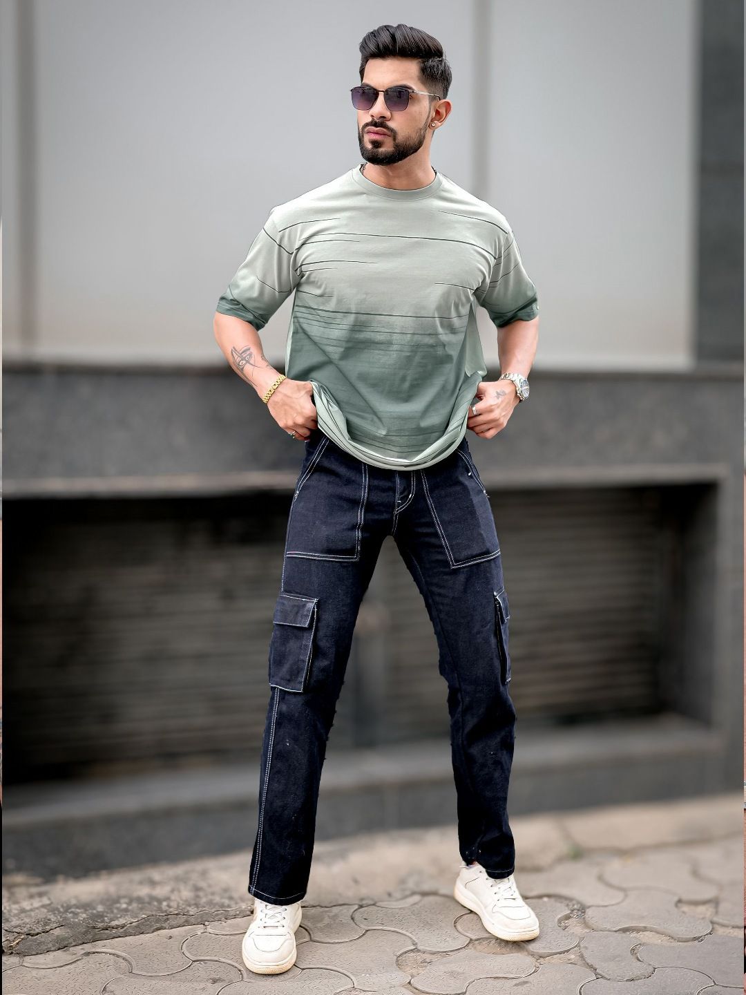 Maniac Men Abstract Printed Neck Cotton Oversized Tshirt