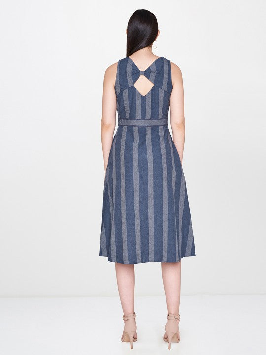 AND Women Blue & White Striped A-Line Dress