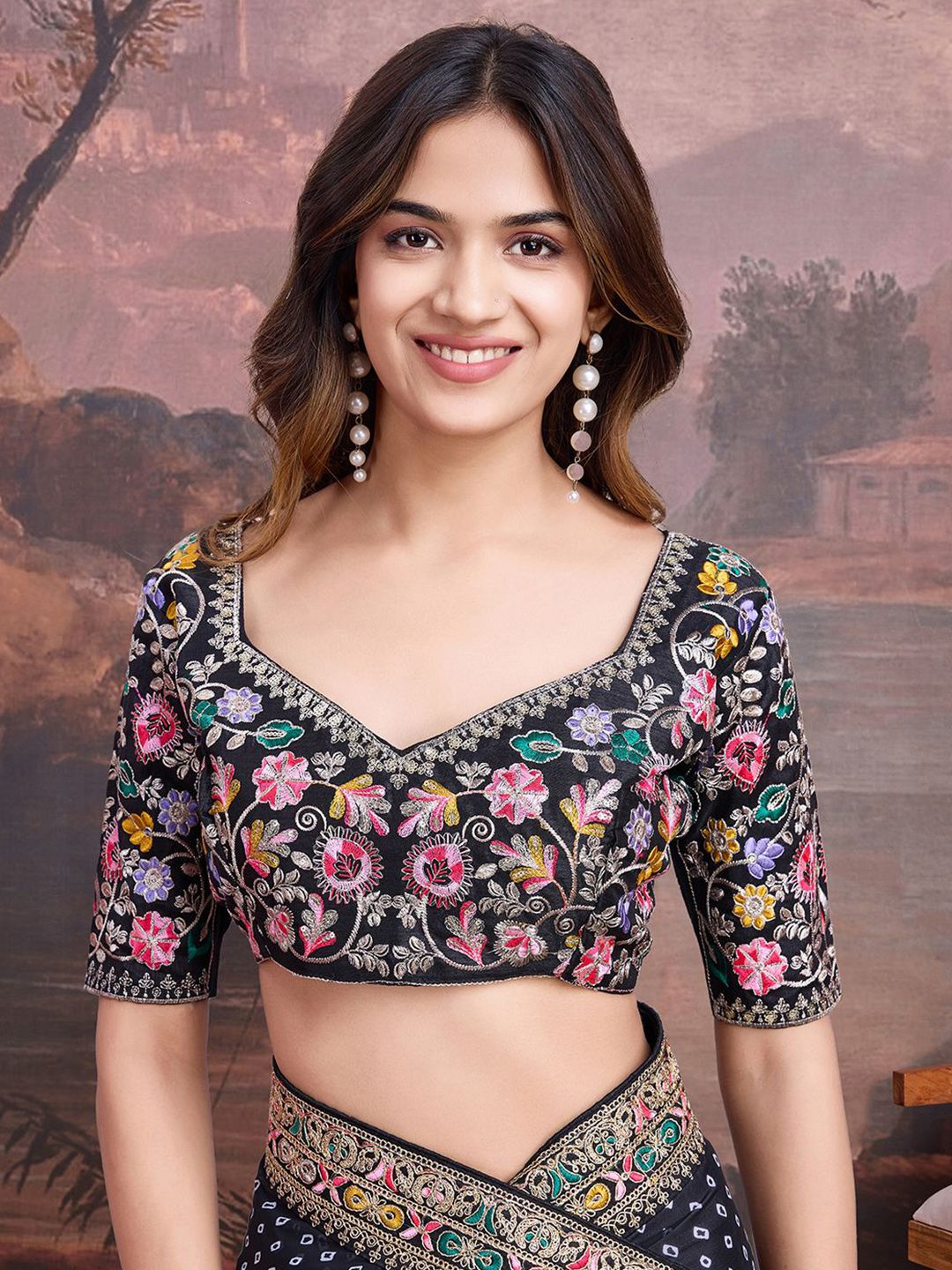 House of Pataudi Bandhani Design Embroidered Saree With Blouse Piece