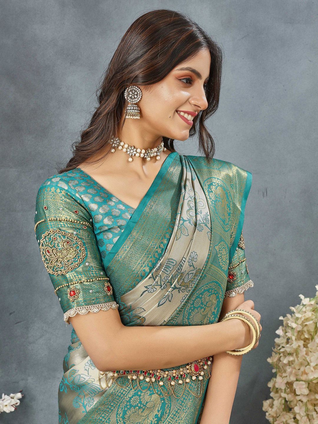 Tankori Floral Woven Design Pure Silk Dharmavaram Saree