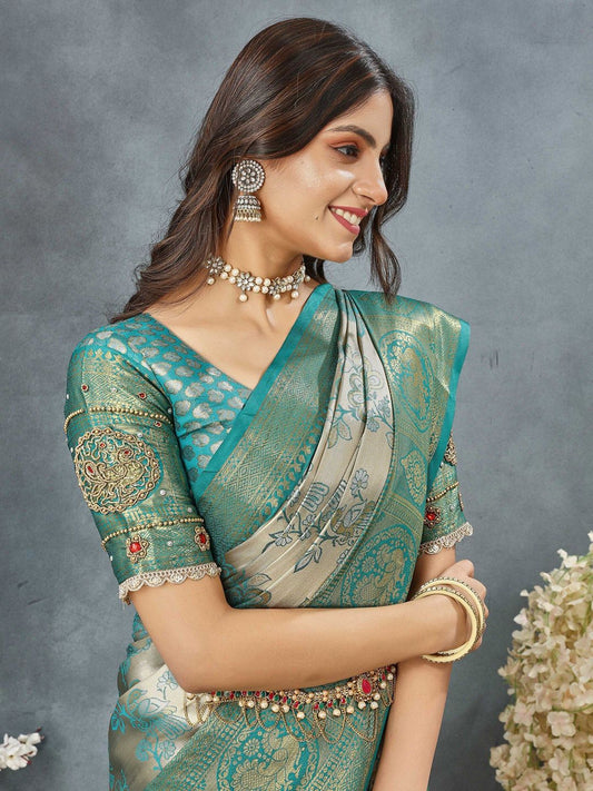 Tankori Floral Woven Design Pure Silk Dharmavaram Saree