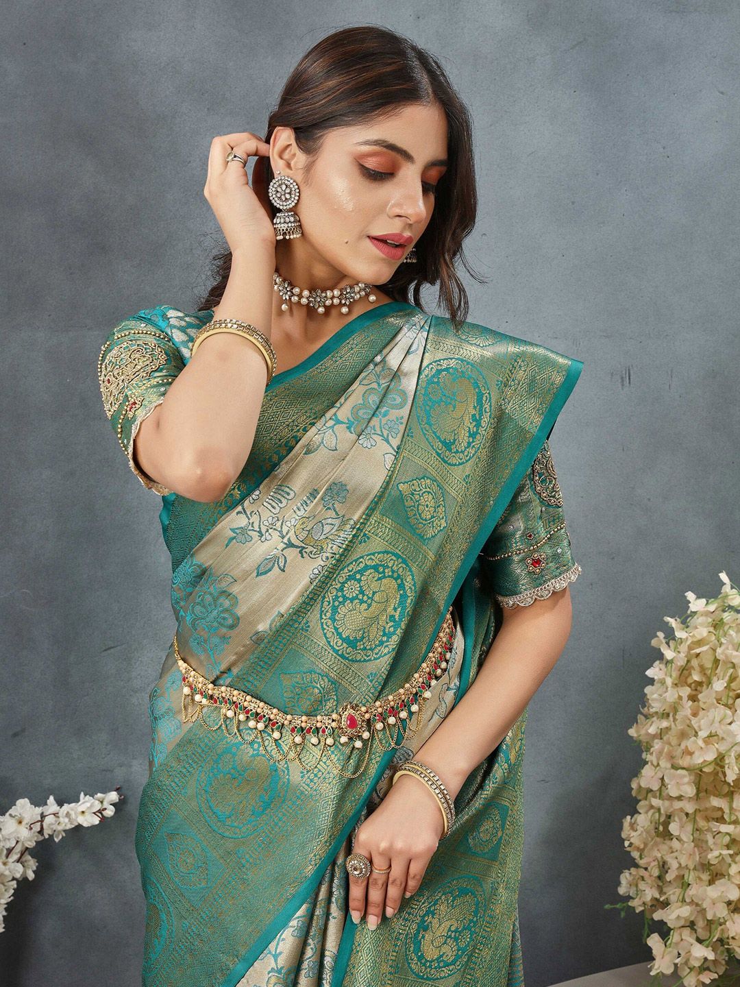 Tankori Floral Woven Design Pure Silk Dharmavaram Saree