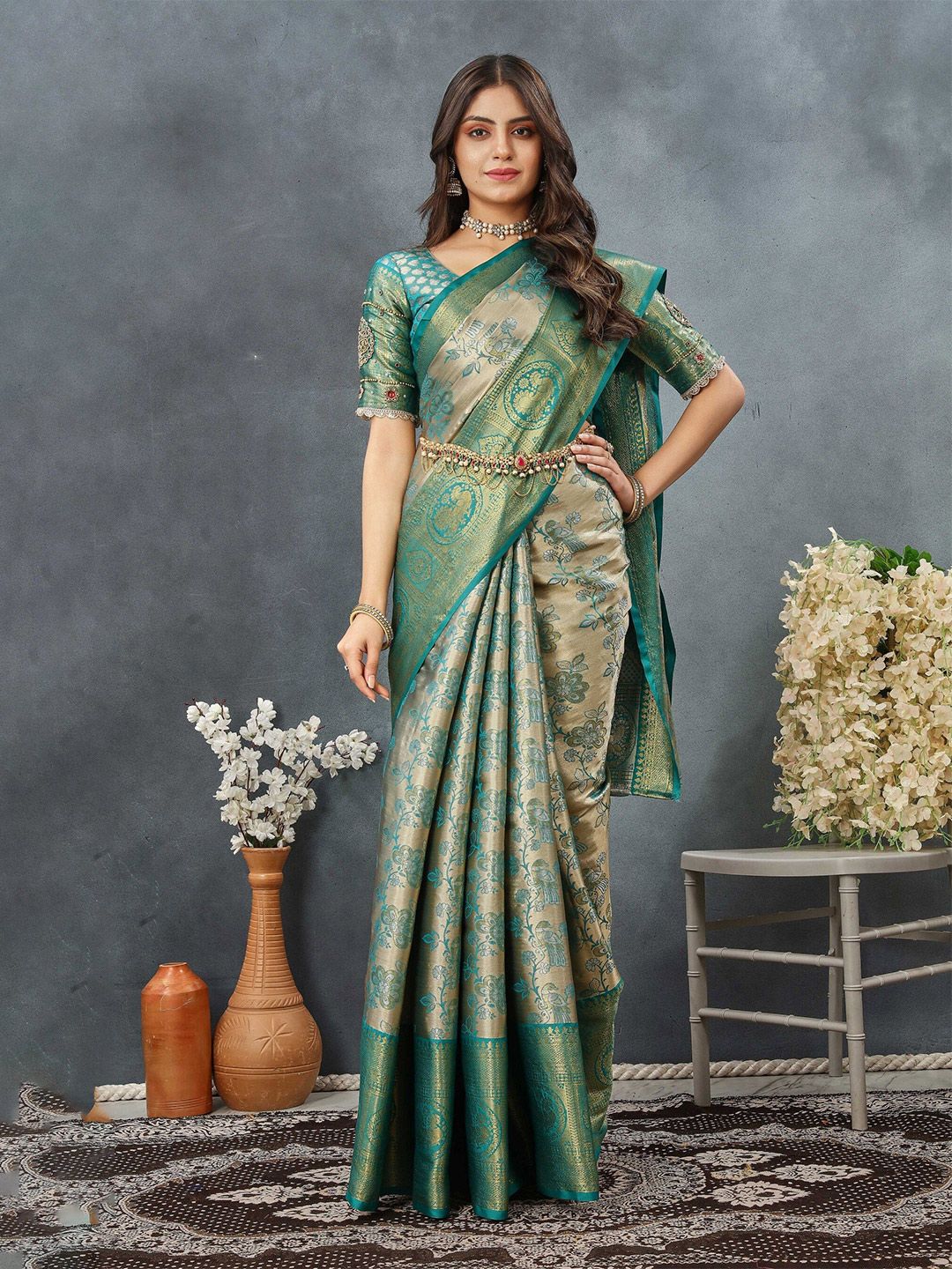 Tankori Floral Woven Design Pure Silk Dharmavaram Saree