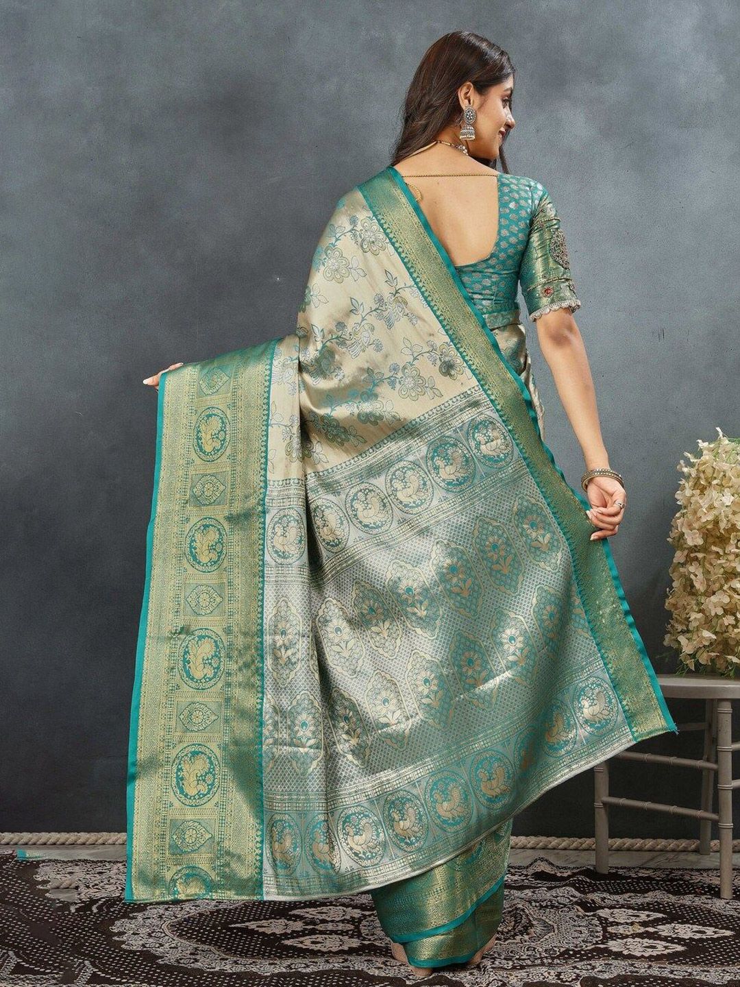 Tankori Floral Woven Design Pure Silk Dharmavaram Saree