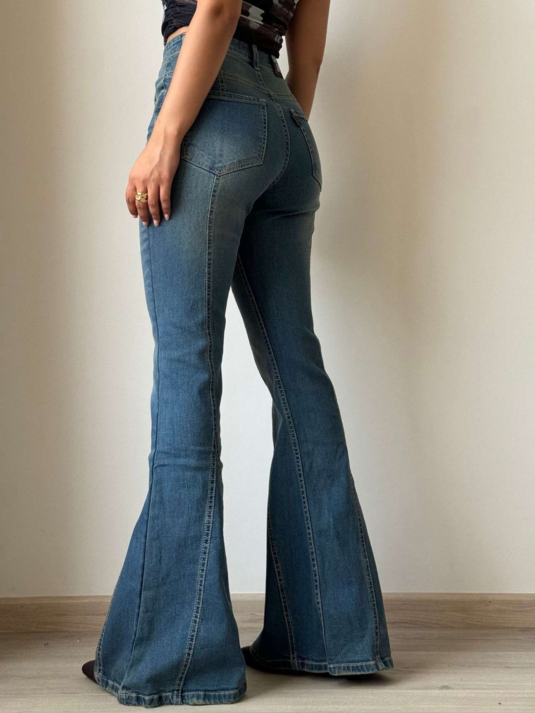 Off Duty India Women Flared High-Rise Low Distress Light Fade Jeans