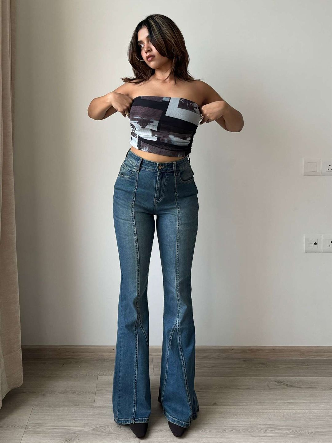 Off Duty India Women Flared High-Rise Low Distress Light Fade Jeans