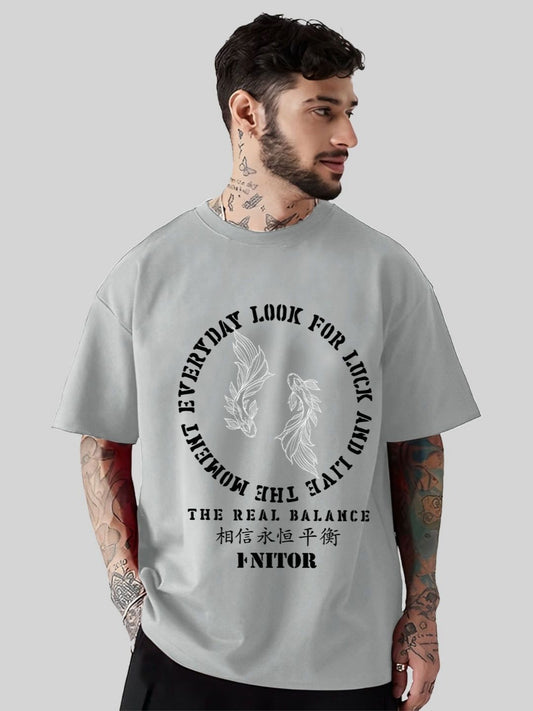 AUSK Typography Printed Round Neck Drop-Shoulder Sleeves Cotton Oversized T-shirts