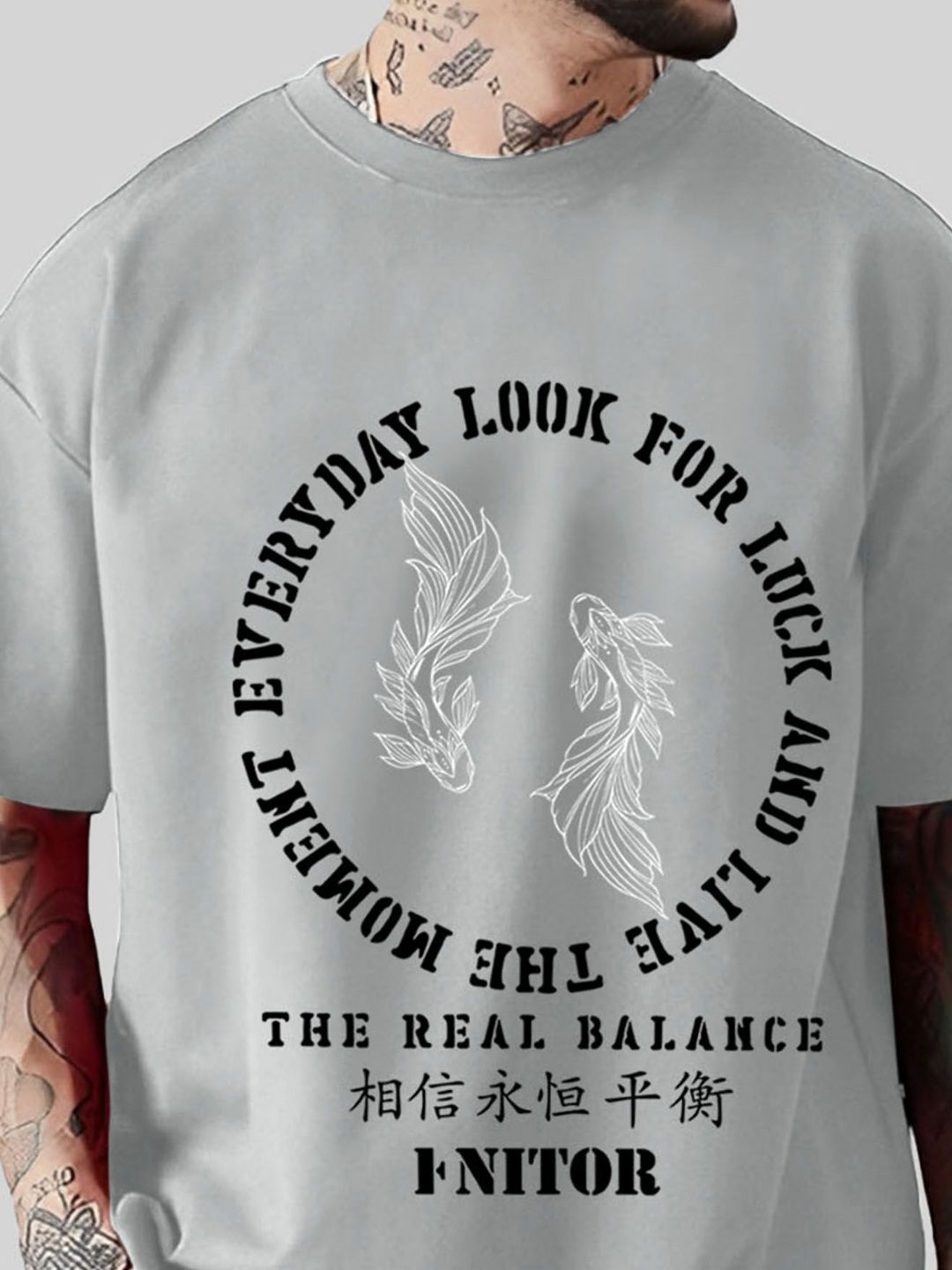 AUSK Typography Printed Round Neck Drop-Shoulder Sleeves Cotton Oversized T-shirts