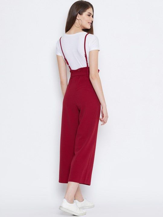 Zastraa Women Maroon Solid Dungaree