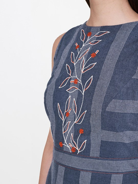 AND Women Blue & White Striped A-Line Dress