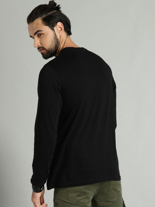 Roadster Men Black Printed Round Neck T-shirt