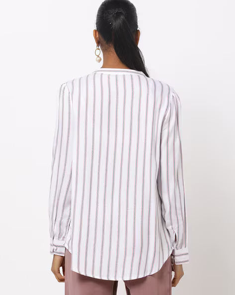 Striped Shirt with Mandarin Collar