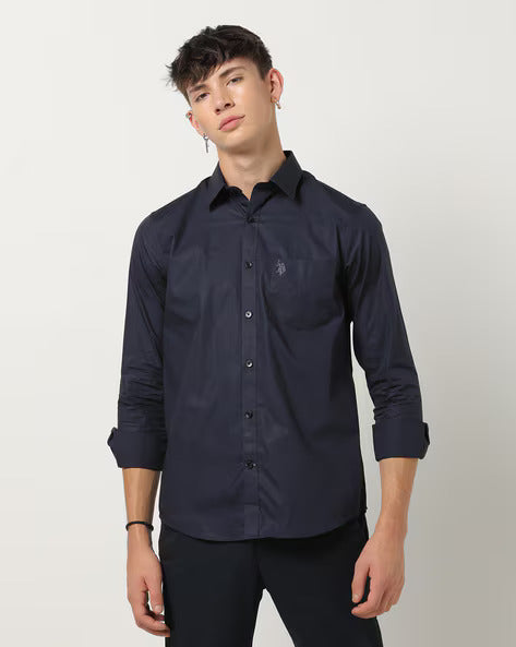 Textured Shirt with Patch Pocket