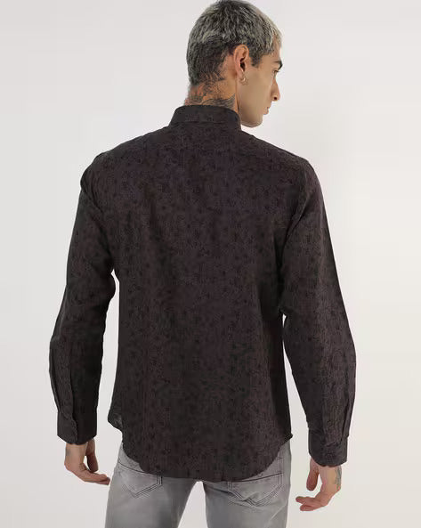 Printed Cotton Shirt with Spread Collar