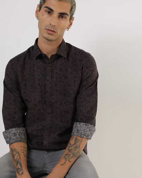 Printed Cotton Shirt with Spread Collar