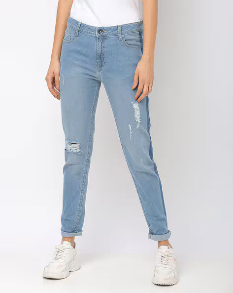 Distressed Skinny Jeans with Contrast Panels