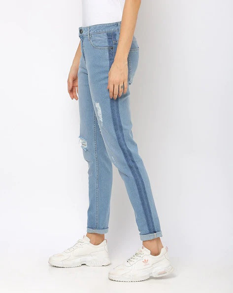 Distressed Skinny Jeans with Contrast Panels