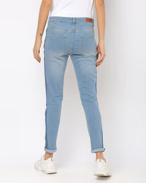 Distressed Skinny Jeans with Contrast Panels